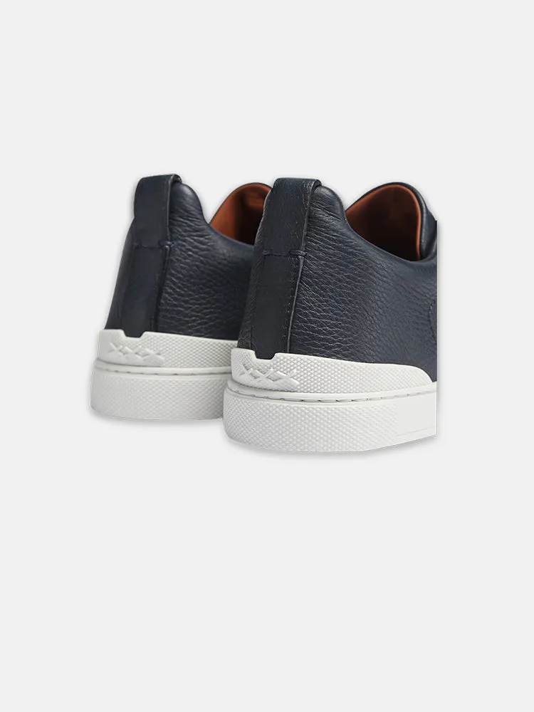 Zegna Navy Blue Deerskin Triple Stitch™ Sneakers